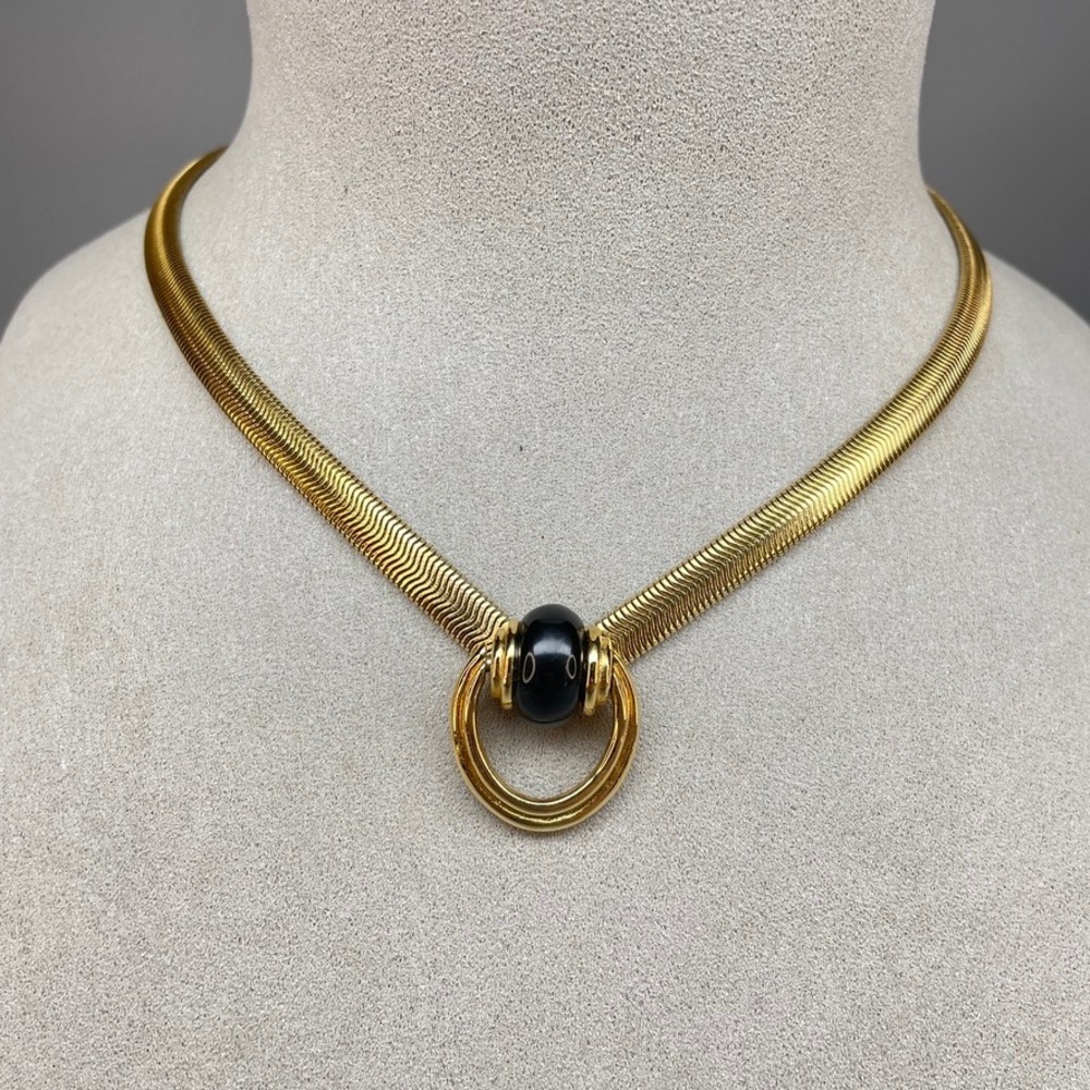 Vintage Necklace Door Knocker Gold Tone 16" Modernist Minimalist 80s Herringbone